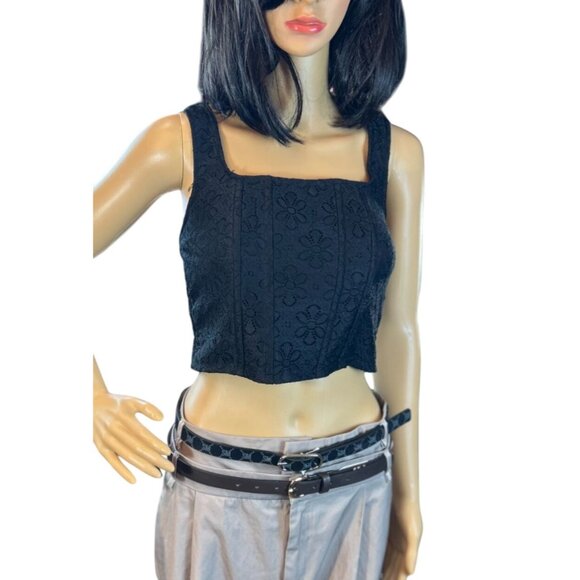 (5 for $25) Self Esteem Lace Square Neck Corset Top in Black Eyelet Size Small - Picture 2 of 7